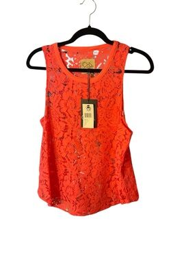 Chaser Bright Coral Lace Tank Top